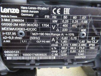 LENZE-NOVÁ elektropřevodovka 400V.0,25kw-10ot.min. - 2