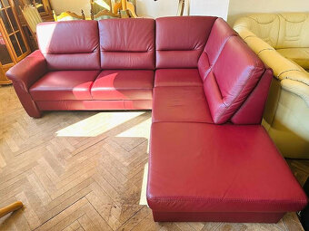 949 Kožená rohová sedací souprava sedačka vínová - 2