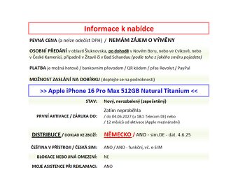 iPhone 16 Pro Max 512GB Natur NOVÝ NEROZBALENÝ - 2