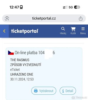 2x lístky THE RASMUS – původní majitel - 2