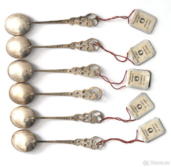 Staré čajové lžičky - stříbrné, 6ks - délka 10,5 cm - 2