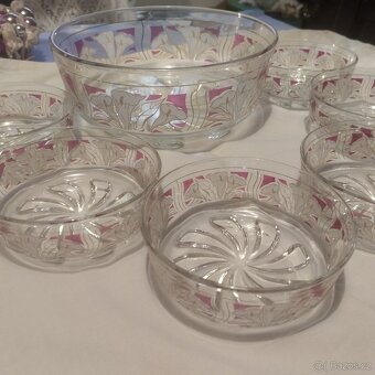 retro broušená sada mísa + 6 misek - 2