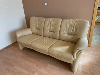 Stylový kožený 3místný béžový gauč / sedačka / pohovka - 2