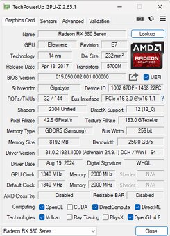 Grafická karta Radeon RX580 GAMING 8G rev 2.0, 8GB DDR5 - 2