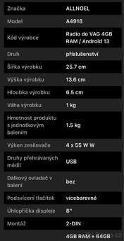Rádio do VAG 4GB RAM / Android 13 - 2