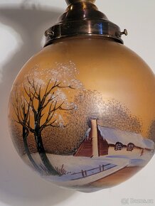 stará mosazná stropnice, lustr, malované stínidlo - 2