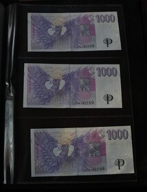1000 Kč s přítiskem ČNB 3 po sobě jdoucí bankovky . Série R. - 2