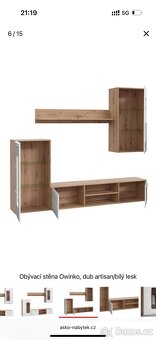 Obývací stěna Owinko, dub artisan/bílý lesk - 2