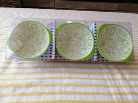 Nové pěkné 3 zeleno bílé porcelánové misky - 2
