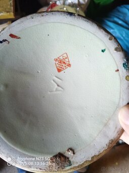 Staré keramické kovové porcelánové vázy malovane - 2