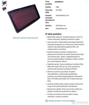 MERCEDES R129 500SL K&N FILTER 33-2683 - 2