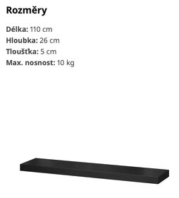 Poličky IKEA LACK, 2ks, černé, police = 110x26x5 cm - 2