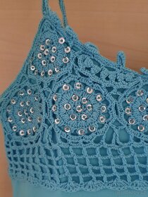 Top na ramínka, háčkovaná s perličkami, 36-38 - 2