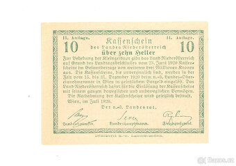 Nouzová Bankovka II. vydání 10 Heller Niederösterreich,1920 - 2
