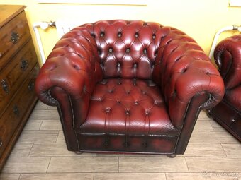 Křeslo a sedačka Chesterfield červená kožená - 2