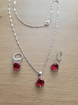 Nová dámská stříbrná červená sada šperků - 2