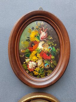 Vintage spanelská olejomalba na dřevě "Květiny" obrázek - 2