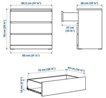 Nepouzita Ikea Komoda MALM se 3 zásuvkami, bílá - 2