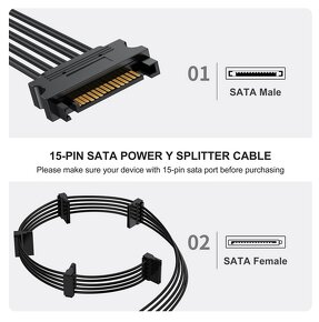 5x prodlužovací napájecí kabel pevného disku SATA nový - 2