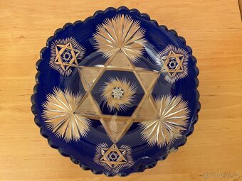 Modrá broušená křišťálová mísa - 2