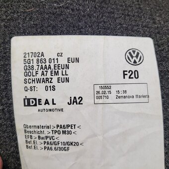 Textilní Velurové VW GOLF 6/7 OEM originální rohožky - 2