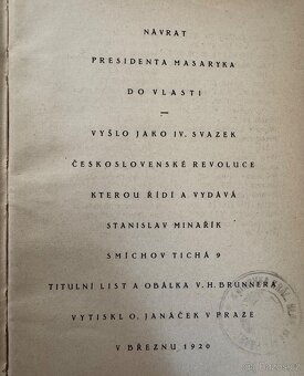 Návrat presidenta Masaryka do vlasti rok 1920 - 2