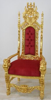 Zámecký řezbovaný trůn - čalouněný - masiv - 2