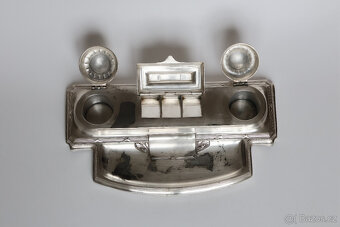 luxusní secesní kalamář, postříbřený starožitný - 2