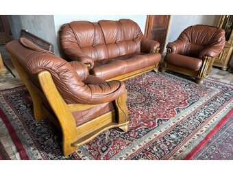 Rustikální kožená dubová sedací souprava,3791 - 2