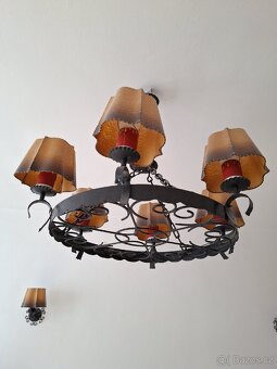 Starožitný originál kovový lustr + 2 lampičky, ruční práce - 2