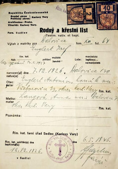 STARÉ LISTINY - DOMOVSKÝ LIST + KŘESTNÍ LIST - 2