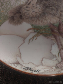 Malovaný, zdobený talíř - mládě pštrosa - 2