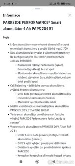 Akumulátor Parkside Smart 4ah PAPS 204 B1 nový nový - 2