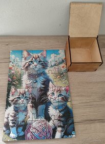 Dřevěné puzzle kočičky , krabička zdarma - 2