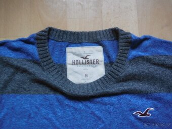 pánský Hollister modrošedý svetr ke krku pruh slabý, ba M-L - 2