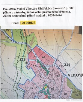 Poz. 519m2 ve Vlkové u Uhl. Janovic 72 km v. od Prahy - 2