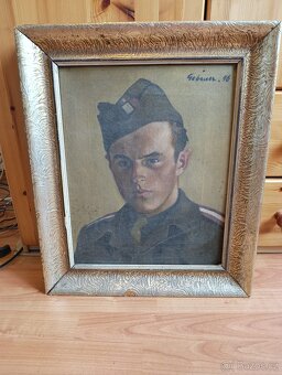 Starý handmade obraz vojáka - 2