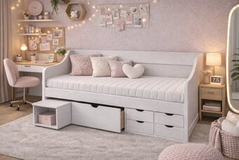 Multifunkční postel z masivního dřeva bílá NOVÁ - 2
