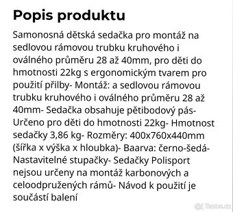 Dětská sedačka na kolo - 2
