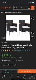 Prodám Ratanová zahradní křesla na zahradu nebo balkon. - 2