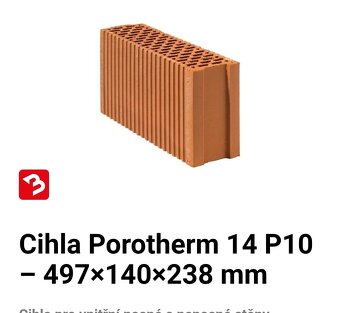 Cihly 140mm - Porotherm 14 profi - 2