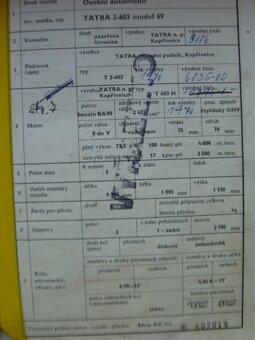 Tatra 603 - technický průkaz - 2