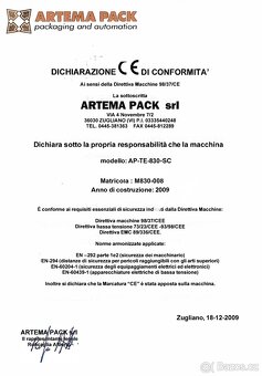 Automatická balicí linka, balicí stroj a svářečka Artema Pac - 2