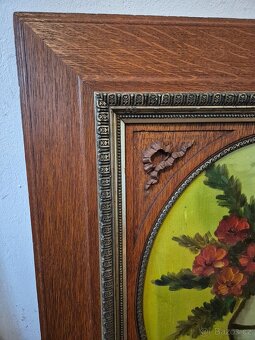 Zasklený obraz s květinami v krásném zdobeném dřevěném rámu - 2