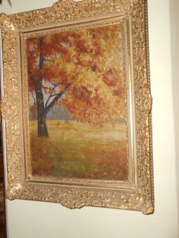 Obraz olej DUB-Vošmik r.1936 s věnováním - s rámem 63x48cm - 2