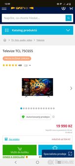 Prodám 4K TV, TCL 190cm , v záruce - 2