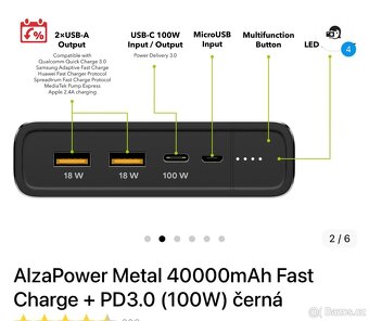 Powerbanka Metal 40000mAh Fast Charge + PD3.0 (100W) - 2