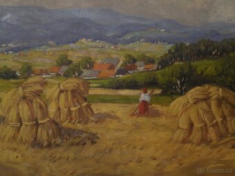 Obraz,plátno,podzimní sklizeň obilí, signováno - 2
