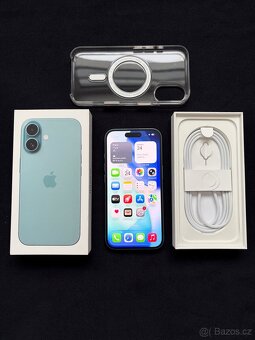 Prodám iPhone 16, 128GB, modrozelený, záruka do 20. 9. 2026 - 2