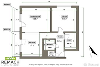 Pronájem, byt 2+kk, 56 m², Uherské Hradiště, ev.č. 03384 - 2